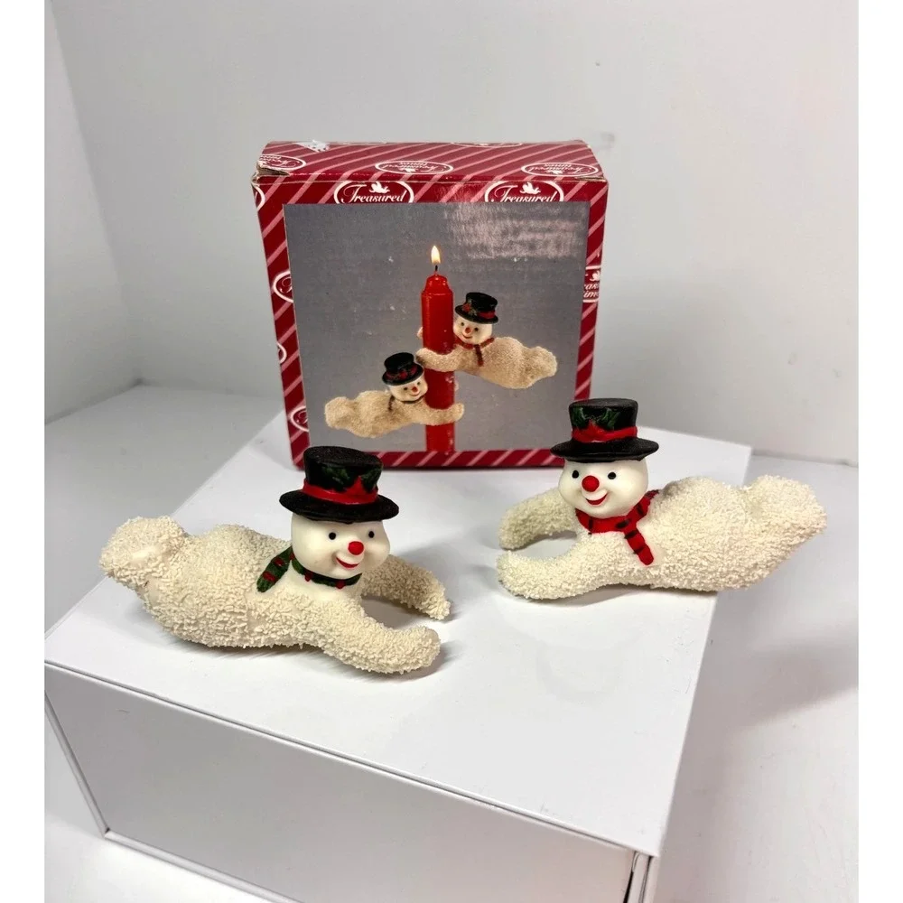 Snowman Candle Huggers Sugared Ceramic Don Mechanic 3in Vintage 1990s (Qty 4)